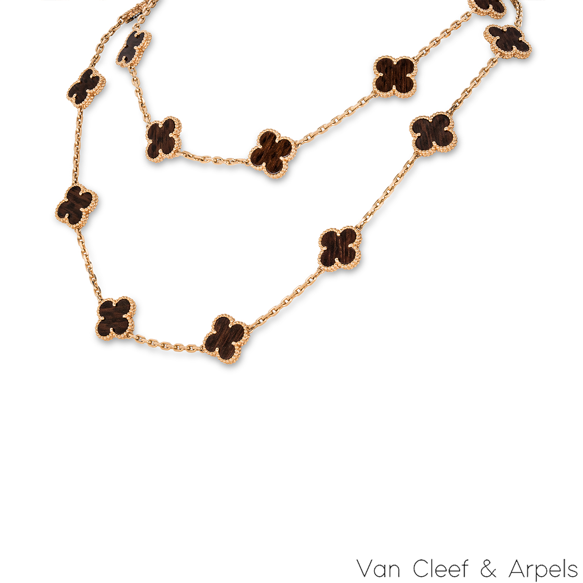 Van Cleef & Arpels Rose Gold Letterwood Vintage Alhambra Necklace